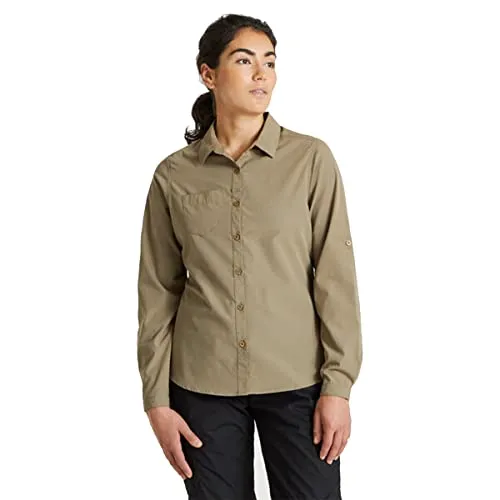 Craghoppers Damen Expert Kiwi Long Sleeved Shirt - Sporthemden für Frauen aus schnelltrocknendem Polyester-Baumwoll-Mischgewebe, mit Insektenschutz und Sonnenschutzfunktion LSF 40+, ideal für Outdoor-Aktivitäten.