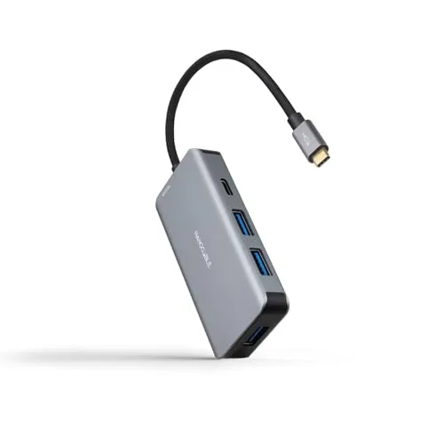 NANOCABLE 10.16.1005 – 5-in-1-Konverter-Hub, USB-C 3.2 GEN1 5G-Stecker auf 3 USB-A 3.0-Anschlüsse + 1 USB-C-Anschluss + 1 USB-C PD-Anschluss 100 W, Aluminium, 15 cm, Grau