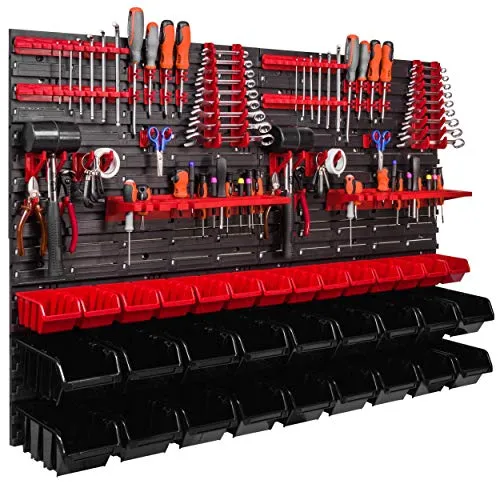 Lagersystem Wandregal 1152 x 780 mm, Werkzeughalterungen, Stapelboxen Stapelboxen, Extra Starke Wandplatte, Regal Erweiterbar ITBNN600x4-U2020-MIX16 32