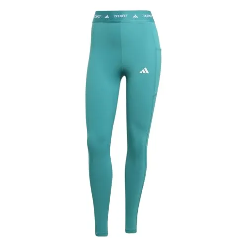 adidas Damen TECHFIT Stash Pocket Leggings in Pure Teal, Größe M - Hochwertige Leggings mit Sleeke Kompressionspassform aus 73 % recyceltem Polyester. Ideal für Sport und Freizeit, mit praktischer Tasche und atmungsaktiven Mesh-Einsätzen für optimalen Komfort.