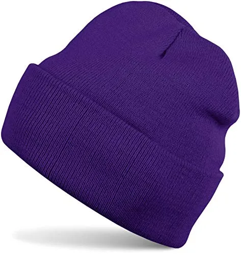 styleBREAKER Kinder Beanie Strickmütze mit breiter Krempe, Feinstrick Mütze doppelt gestrickt, Kindermütze 2-5 Jahre 04024030, Farbe:Lila