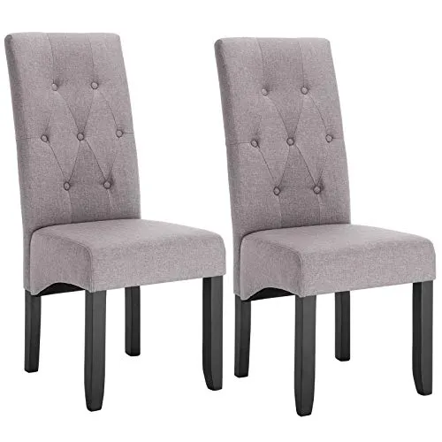 WOLTU Esszimmerstühle BH106hgr-2 2er Set Küchenstuhl Lehnstuhl Polsterstuhl mit hoher Rückenlehne, Beine aus Massivholz, gepolsterte Sitzfläche aus Leinen, Hellgrau