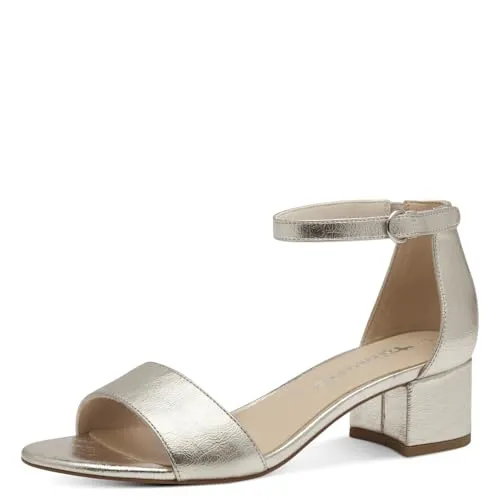 Tamaris Sandalette Damen Vegan Elegant metallic, EU 39 - Wanderschuhe für Damen, vegan und umweltfreundlich. Mit rutschfester ANTIslide-Technologie und bequemem Blockabsatz für stabilen Halt bei jedem Schritt.