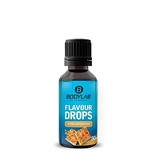 Bodylab24 Flavour Drops 30ml Vanille-Mandel-Kuchen, Kalorienfreie, Zuckerfreie & Fettfreie Aroma-Tropfen, Flavdrops zum Süßen von Lebensmitteln, Geschmackstropfen ohne Künstliche Farbstoffe