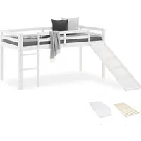 Homestyle4u Kinderbett 90x200 mit Lattenrost und Rutsche - Modernes Kinderbett aus Kiefernholz in Weiß, inkl. Lattenrost und Matratze. Mit sicherer Rutsche und Platz für Spiel und Stauraum. Ideal für das Kinderzimmer!
