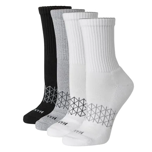 Hanes Absolute Active Crew-Socken für Damen, gepolstert, nahtlose Zehen, 4 Paar