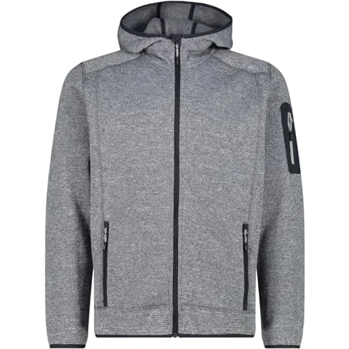 CMP MAN Jacket FIX Hood ice-titanio-nero (31ZH) 60 - Funktionsjacke aus Knit-Tech-Fleece mit winddichtem Einsatz, ideal für Outdoor-Aktivitäten und als warme zweite Schicht im Winter.