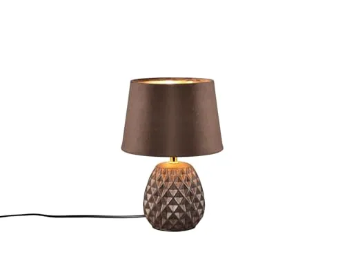 Kleine Retro Tischleuchte mit Keramikfuß und Samtschirm in Braun/Gold - Tischlampen, Höhe 27cm mit dimmbarer E14 LED, ideal für stimmungsvolle Beleuchtung in jedem Raum.