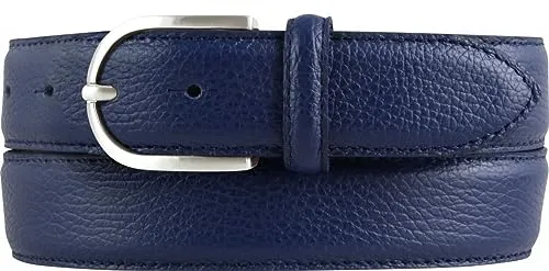 BELTINGER Italienischer Damen-Gürtel, 35 mm breit, Damen, Chinogürtel, Hosengürtel, strukturiertes Leder, Schließe Silber | Blau 90cm