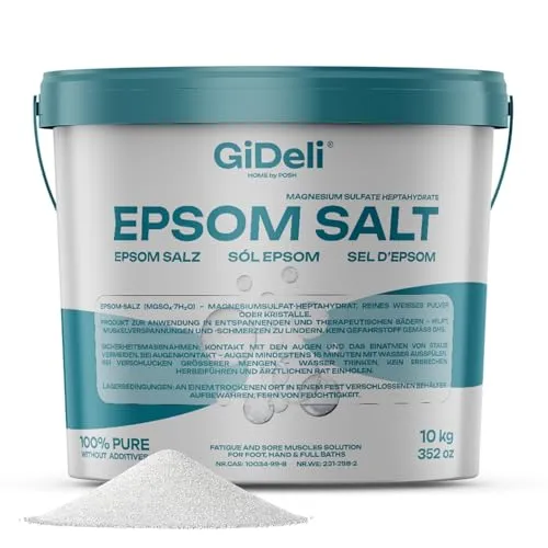 GiDeli Epsom Salz 10 kg Magnesiumsulfat Pharmaqualität Badesalz im Eimer- 100% Rein Natürliches Salz fußbad hautpflege entspannungsbad (10000 g)