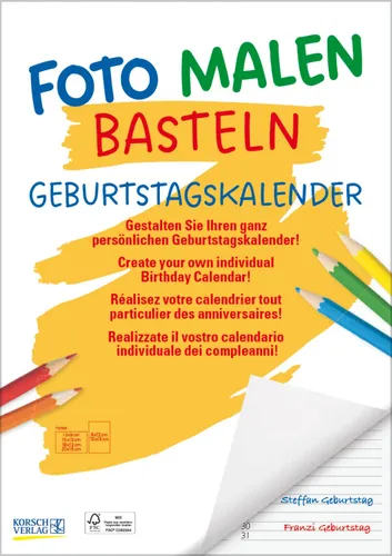 Verlag Korsch | Foto-Malen-Basteln Geburtstagskalender A4 | Kalender | Deutsch