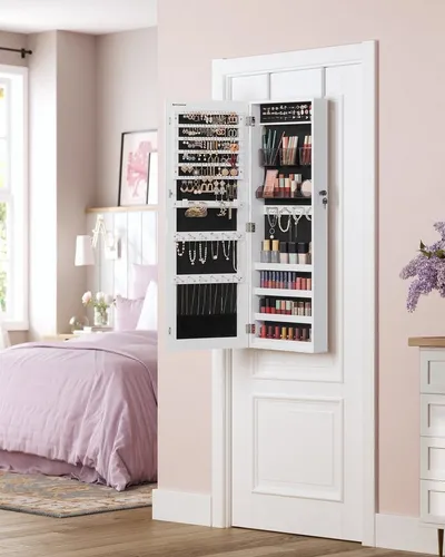 SONGMICS Schmuckschrank mit Ganzkörperspiegel, abschließbar, 37,5 x 9,7 x 108 cm - Eleganter Schmuckschrank mit Ganzkörperspiegel und abschließbarem Design. Perfekt für die sichere Aufbewahrung von Schmuck und Make-up, damit Sie jederzeit stilvoll aussehen.