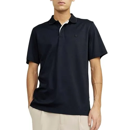 Jack & Jones Poloshirt JPRCCRODNEY SS POLO SN blau S (48) - Herren-Shirt aus 60% Baumwolle, 40% Polyester, perfekt für lässige Anlässe. Unifarben in Nachtblau mit normalem Hemdkragen und regulärer Passform.
