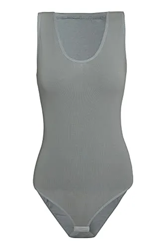 Evoni Damenbody l Damen Overall Bodysuit mit Rundhals l breite Träger l Verschluß-Haken l Unterzieh-Body mit optimaler Passform l sportlicher Damen-Body XXL Grau