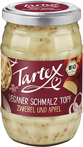 Tartex Schmalz Töpfle Zwiebel/Äpfel vegan 250g - Veganes Pflanzenschmalz mit Zwiebeln und Äpfeln, ideal als Brotaufstrich oder zum Anbraten. 100% pflanzlich und cholesterinfrei – perfekt für eine bewusste Ernährung!