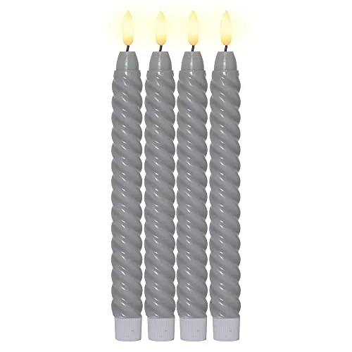 LED Kerzen Mit Timerfunktion - 4er Set Gedrehte Deko Stabkerzen - LED Kerzen mit Timerfunktion aus Echtwachs, flackernde Flamme für stimmungsvolle Atmosphäre. Ideal für romantische Abende, leuchten 6 Stunden und sind dann 18 Stunden aus.