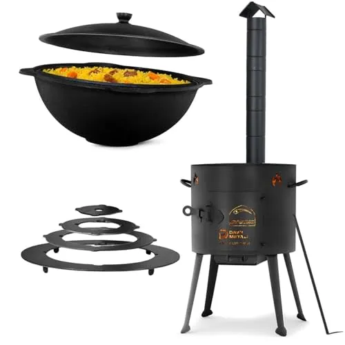 Uchag Feuerstelle mit Gusseisen Kessel und Adapter-Ringen