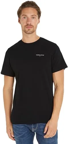 Tommy Jeans Herren T-Shirt Kurzarm Slim Rundhalsausschnitt, Schwarz (Black), L