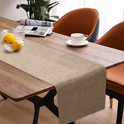 Modern Frühling Tischläufer - Abwaschbar, Leinenoptik, Wasserabweisend für Esszimmer, Party & Urlaub Dekoration (Khaki, 40 x 240 cm)