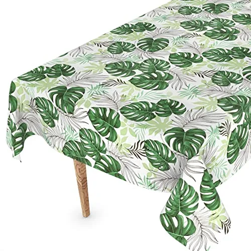 Wachstuchtischdecke Wachstischdecke Tischdecke abwaschbar Gartentischdecke Wachstuch Eckig rund oval 140 x 140cm Schnittkante Palmenblätter Grün