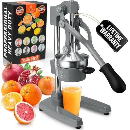 Zulay Kitchen Saftpresse Manuell aus Gusseisen, Saftpresse Orangenpresse Manuell für Zitrusfrüchte, Robuste Obstpresse aus Edelstahl, Cast Iron Juicer, Manual Entsafter für Orangen/Zitronen - Grau