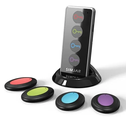 Schlüsselfinder mit extra 4 Langen Ketten, Simjar Funk-Fernbedienung, RF-Schlüsselfinder für Geldbörse, Handy, Brille, Gepäck, Haustier-Tracker