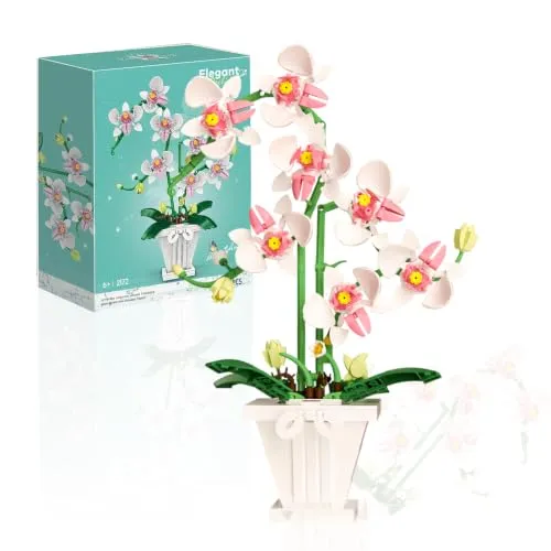 DelightCube Orchideenblumen-Bauset, Orchideen-Bonsai-Bauset für Heimdekoration, botanische Sammlung in weißer und gelber Orchidee, für Erwachsene und Kinder