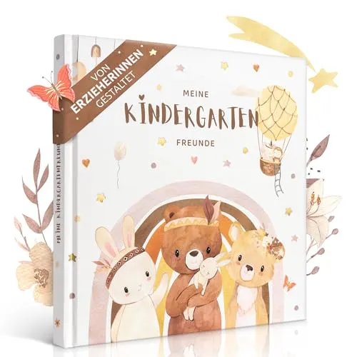 EULENTALER® Freundebuch für Kita & Kindergarten - Poesiealbum mit handgemalten Tieren im Boho-Look, perfekt für kleine Kinderhände. Hält die schönsten Freundschaften und Erlebnisse fest, ideal als Geschenk zum Kindergartenstart oder -abschluss.
