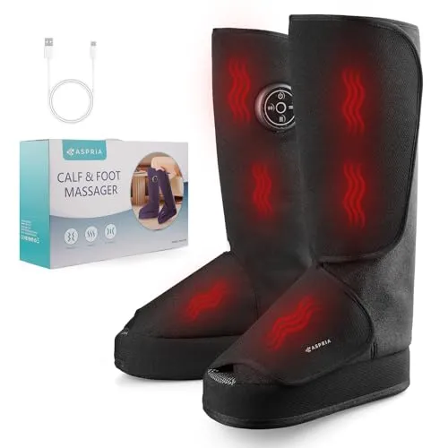 Aspria Fußmassagegerät 2-in-1 – Effektive Waden- und Fußmassage mit Luftkompression, Vibration & Wärme - Elektrische Fußmassageräte, umfassende Luftkompressionsmassage mit 4 großen Kissen und kabellosem Design für optimale Entspannung und Schmerzlinderung.