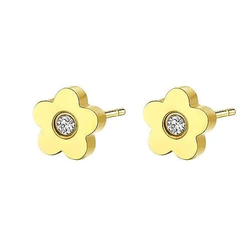 Happiness Boutique Damen Blumen Ohrstecker | Kleine Blumen-Ohrringe aus Edelstahl in Gold - Rosegold, Silber | Kinder-Ohrringe mit Zirkoniastein Hypoallergen