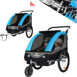 Tiggo S2 Kinderanhänger 2 in 1 - Blau/Schwarz - Der Tiggo S2 Kinderanhänger vereint Funktionalität und Komfort. Schnell umwandelbar zwischen Fahrradanhänger und Kinderwagen, ideal für aktive Familien. Mit Vollfederung und 5-Punkt-Gurtsystem für Sicherheit und Bequemlichkeit.