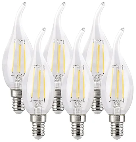 Luminea LED-Kerzenlampen E14: 6er-Set LED-Filament-Kerzen E14, 4 W (ersetzt 40 W), 470 lm, warmweiß (Filament-Lampe mit E14-Sockel, LED-Filament-Kerze als Beleuchtung, Deckenlampe)
