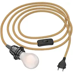 ledscom.de Hanf-Kabel LEKA mit Stecker, Schalter, 3 m, beige, inkl. E27 Lampe, Energieeffizienzklasse A, gefrostet, (warmweiß, 4 W, 935lm)