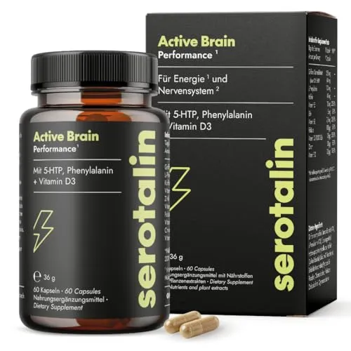 serotalin ORIGINAL KAPSELN - Energie, Motivation, Fokus mit Griffonia + Vitamin D3 + Phenylalanin, 100% vegan, 60 Kapseln für 2 Monate, unterstützt kognitive Funktionen und reduziert Müdigkeit