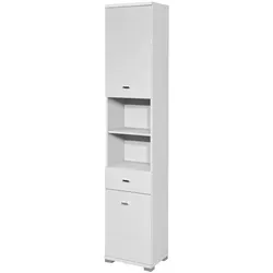 Livetastic Hochschrank Weiß, 3 Fächer & 1 Schublade - Bad-Hochschrank mit Hochglanz-Oberfläche, bietet eleganten Stauraum und 3 verstellbare Einlegeböden für Handtücher und Kosmetikartikel, ideal für ein stilvolles Badezimmer.