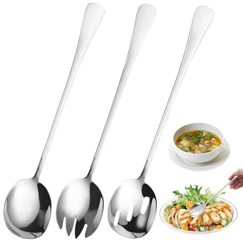 HOCUCHELAND 3 Stück Salatbesteck und Salatgabel 28cm, Lang Salatbesteck aus Edelstahl Poliert, Salatlöffel Edelstahl mit Langen Griffen, Lang Servierlöffel Set für Restaurant, Haus, Hotel, Picknick