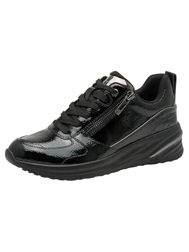 Tamaris Damen Schnürer Vegan schwarz 39 - Damen-Sneaker mit sportlich-modernem Look, Glanzdetails und reflektierenden Akzenten. Komfortable Schnürung, praktischer Reißverschluss und individuelle Anpassung durch Removable Sock Technologie.