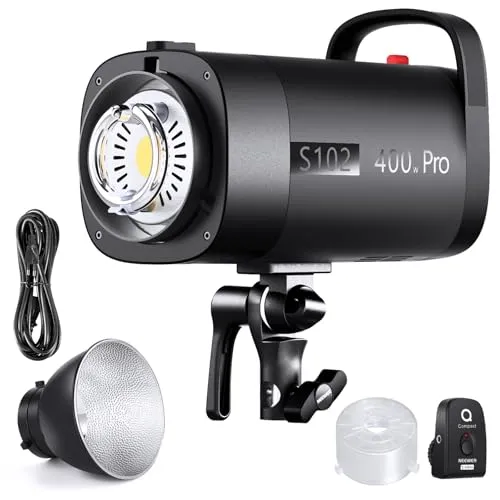 NEEWER S102-400W PRO Stroboskop Blitzlicht mit 2,4G Auslöser, 400Ws GN62 5600K mit 30W LED Einstelllampe, Bowens Mount Reflektor, S1/S2 Modus, leiser Lüfter, für Produktfotografie, Unterstützt QPRO