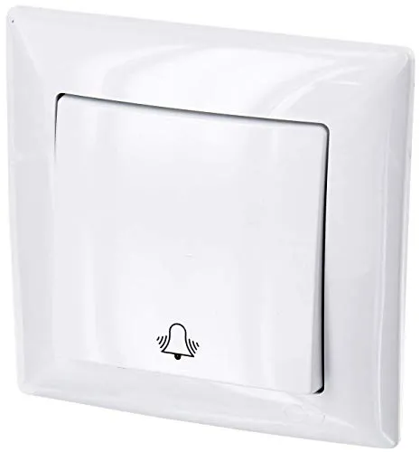 Unterputz Taster G1 reinweiß mit Klingel-Symbol - Druckschalter mit praktischer Steckklemme für einfachen Kabelanschluss, ideal für die Unterputz-Installation in trockenen Räumen.