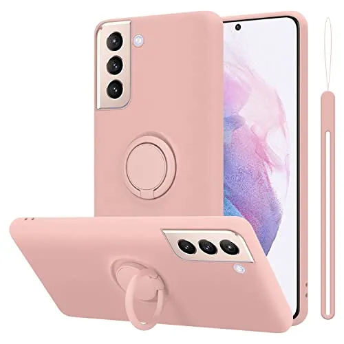 Cadorabo Hülle kompatibel mit Samsung Galaxy S22 Plus Schutzhülle TPU Silikon Case Liquid Design mit Ring Slim Kratzfest Liquidsilikon Microfaser Case Hülle für Galaxy S22 Plus in Rosa