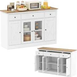 KOMFOTTEU Buffetschrank mit 3 Schubladen, Sideboard mit 3 Schränken mit Türen, Küchenschrank mit verstellbaren Einlegeböden, Buffet 140 x 40 x ... - Weiß
