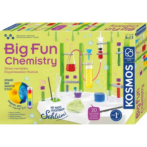KOSMOS 645649 Big Fun Chemistry - Die verrückte Chemie-Station, 20 spannende Experimente für Kinder ab 8 Jahren, blubbernde Flüssigkeiten und nachtleuchtender Schleim