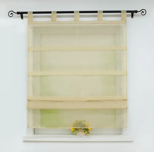 Joyswahl Raffrollo mit Schlaufen - Transparentes Voile Rollo in Sand 100x140cm - Elegantes Raffrollo aus 100% Polyester, das sanften Lichtfluss ermöglicht. Einfach zu montieren mit Schlaufen und stufenlos verstellbar. Perfekt für jeden Raumstil und sorgt für eine gemütliche Atmosphäre.