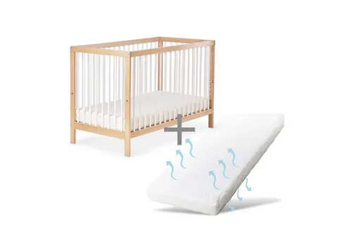 Ehrenkind Babybett PUR inkl. Matratze – Flexibles Gitterbett aus Buchenholz - Gitterbetten – Hochwertiges Ehrenkind® Babybett aus massivem Buchenholz, 9-fach höhenverstellbar und ideal als Beistellbett, inklusive atmungsaktiver Matratze für optimalen Schlafkomfort.
