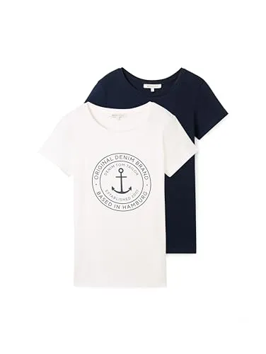 Tom Tailor Denim Damen Basic T-Shirt Doppelpack