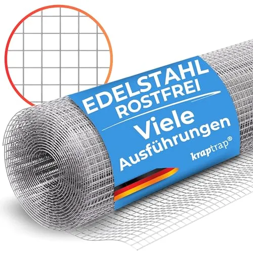 KrapTrap Volierendraht Edelstahlgitter V2A - Rostfreies Drahtgitter 12mm x 12mm - Maschendraht für vielseitige Anwendungen, rostfrei und ohne Vergiftungsgefahr - ideal für Vögel und Kleintiere.