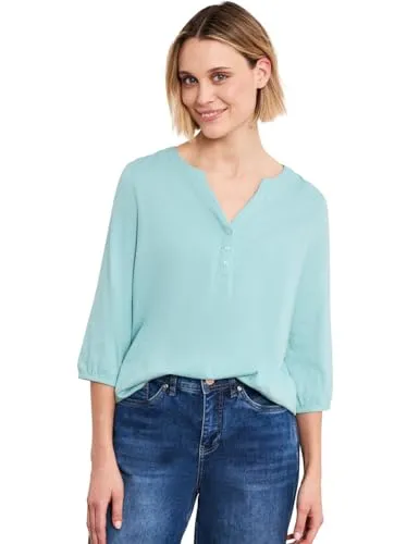 Damen 3/4-Arm Shirt mit Split Neck und Knöpfen