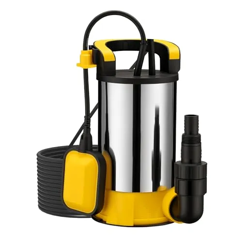 Wiltec Tauchpumpe Edelstahl 850 W - Wasserpumpen mit hoher Leistung von 850 W, flachabsaugend bis 1 mm und ideal für Zisternen und Brunnen. Integrierter Schwimmerschalter schützt vor Trockenlauf.