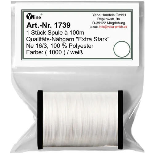 Spule 100 m Nähgarn extra stark weiß, Ne 16/3, 100% Polyester, 1739 1