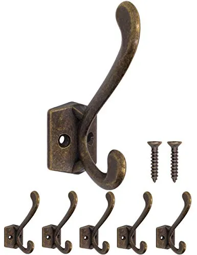 Fuxxer Massive Eisen-Haken Wandhaken Garderobenhaken Handtuchhaken Messing Bronze 5er Set